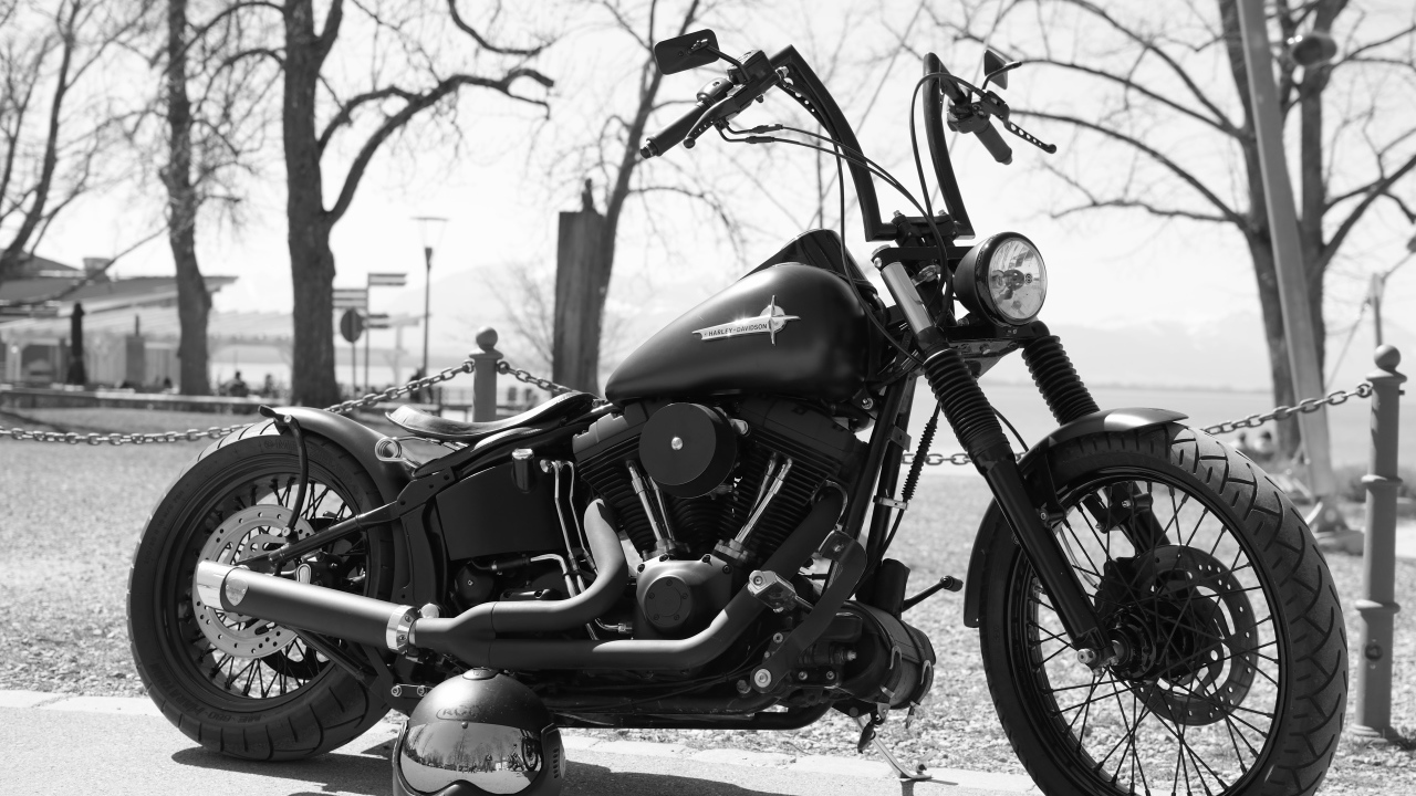 Мотоцикл  Harley-Davidson черно белое фото