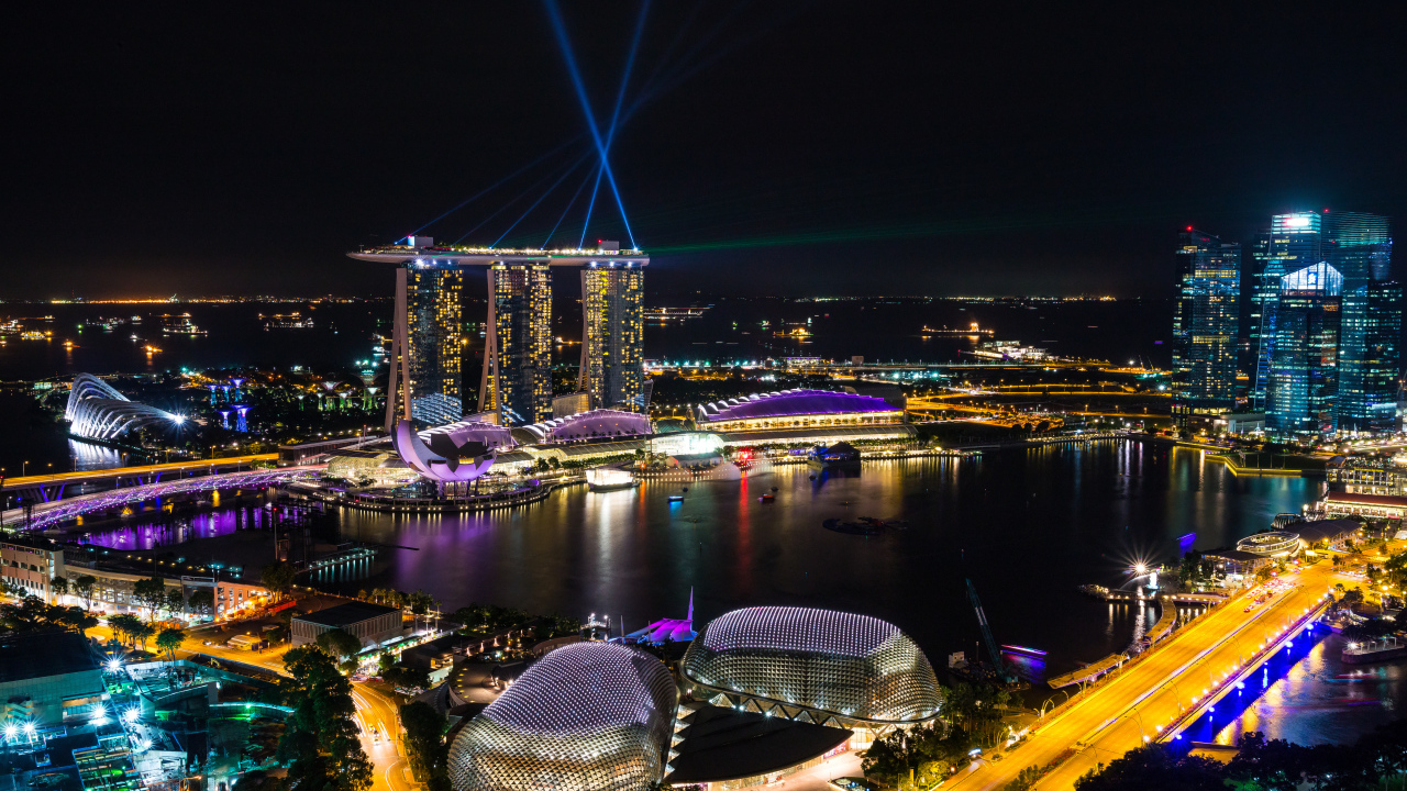 Marina Bay Bay Night Lights Singapore, Asia