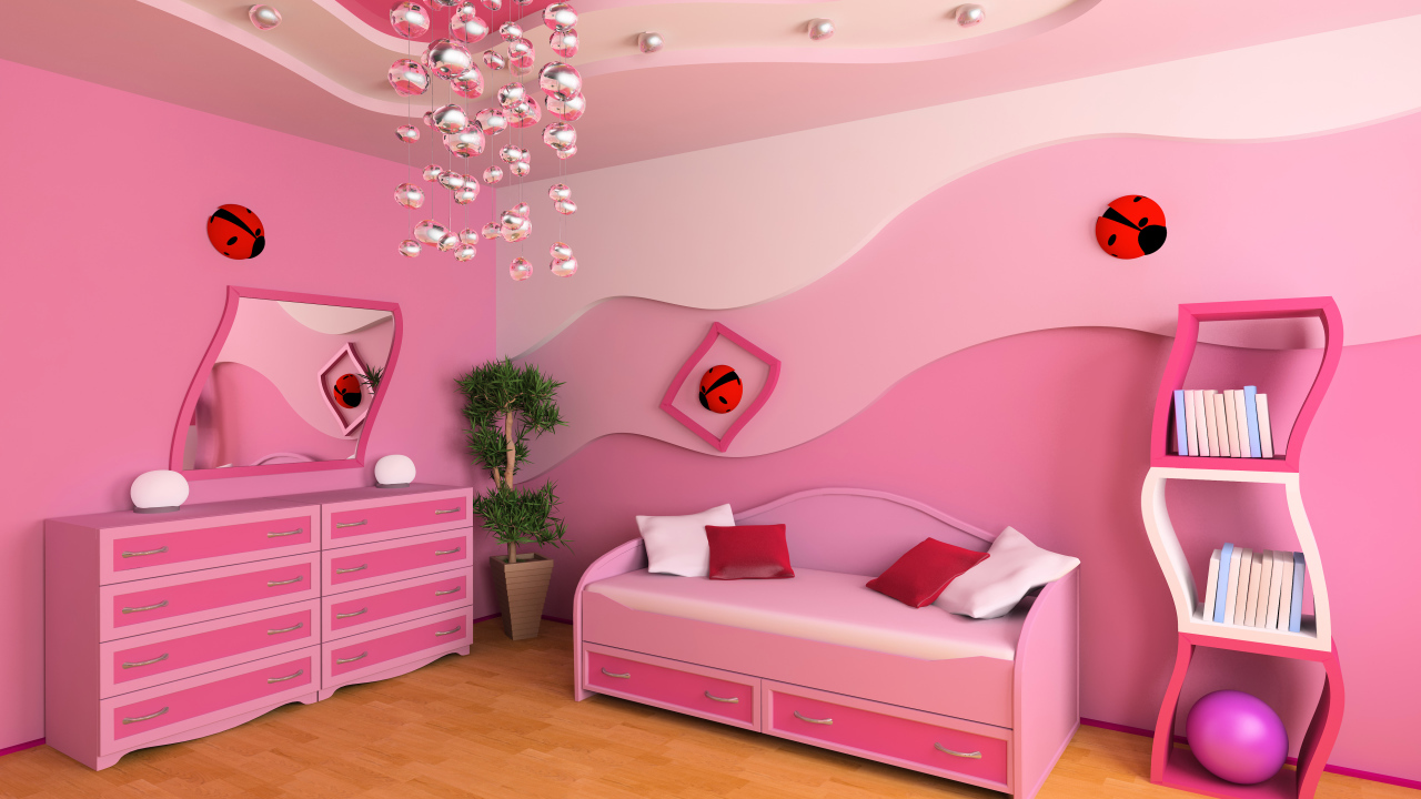 Детская спальная комната в розовом цвете 
