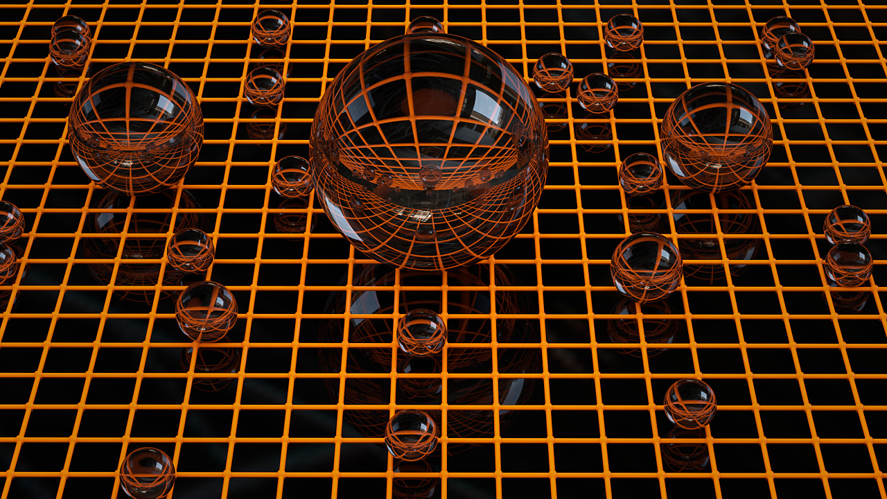 Стеклянные сферы на сетке 3д графика