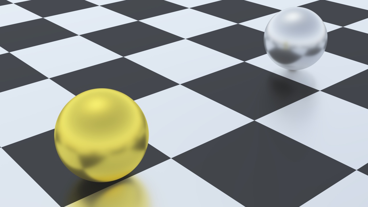 Серебряный и золотой шар на шахматной доске 3д графика