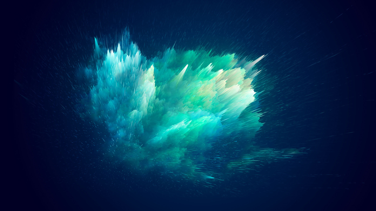 Взрыв разноцветного дыма на синем фоне, 3д графика