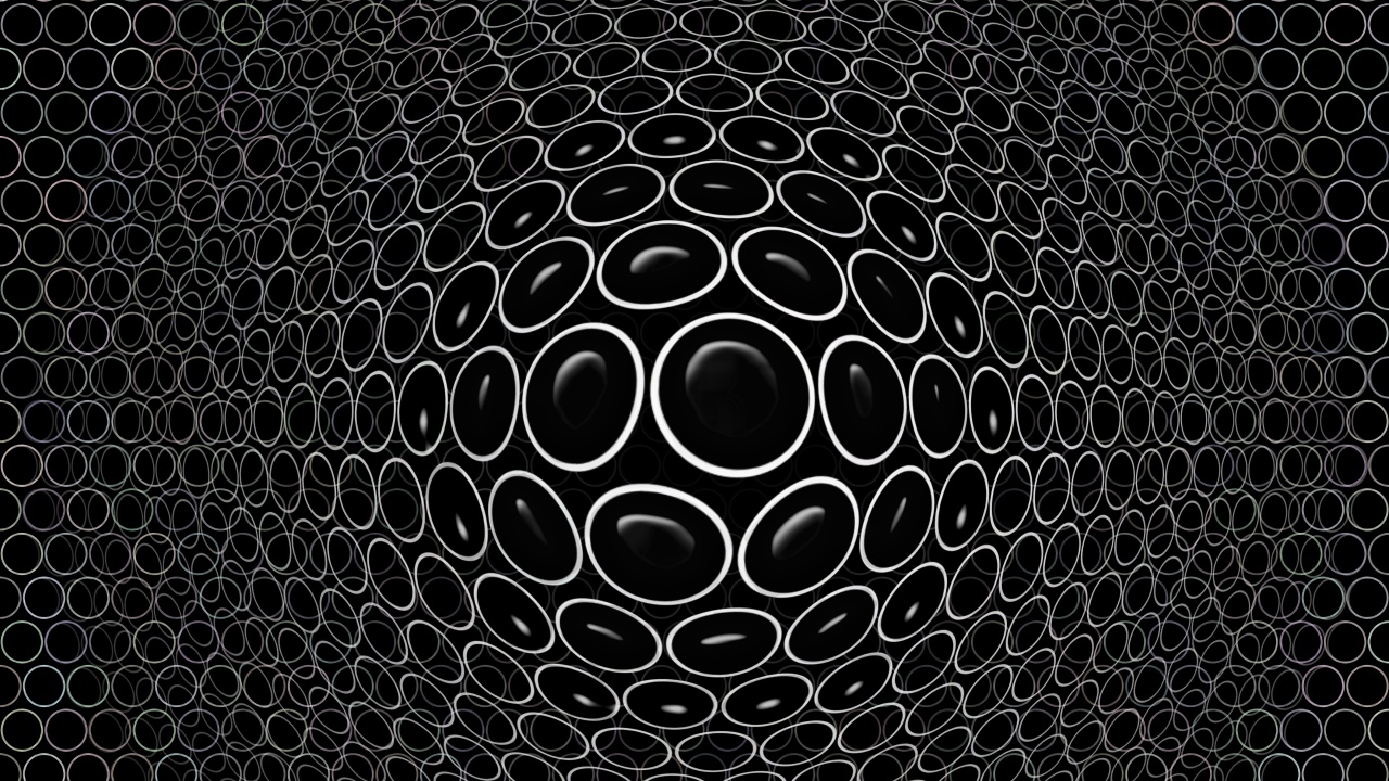 Белые круги на черном фоне 3д графика