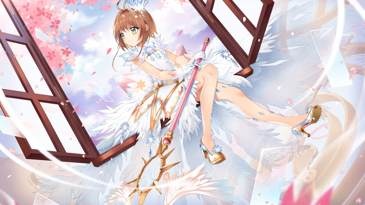 Персонаж Сакура Киномото на окне аниме Сакура Собирательница карт