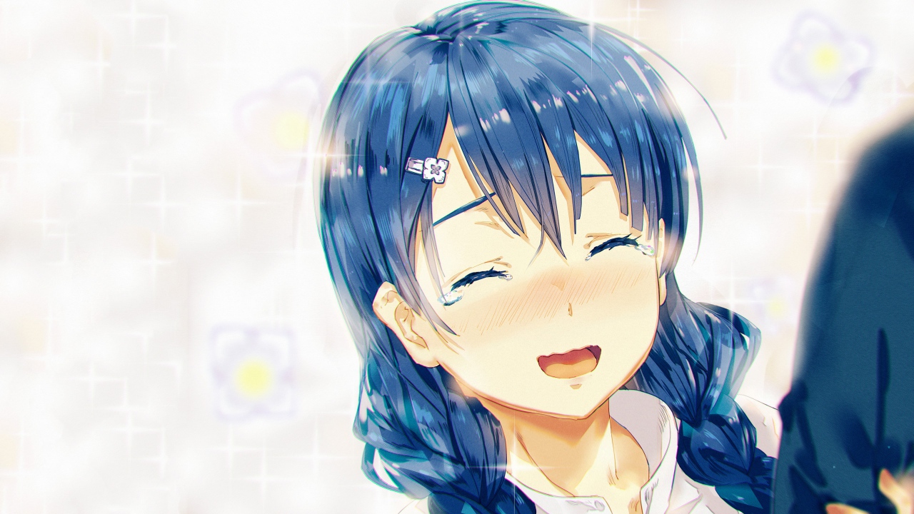 Девушка аниме Megumi Tadokoro с синими волосами