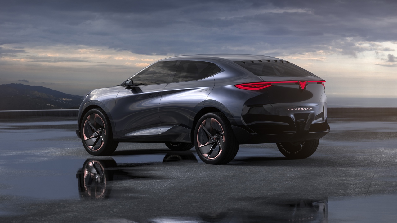 Автомобиль Cupra Tavascan Concept 2019 года вид сзади