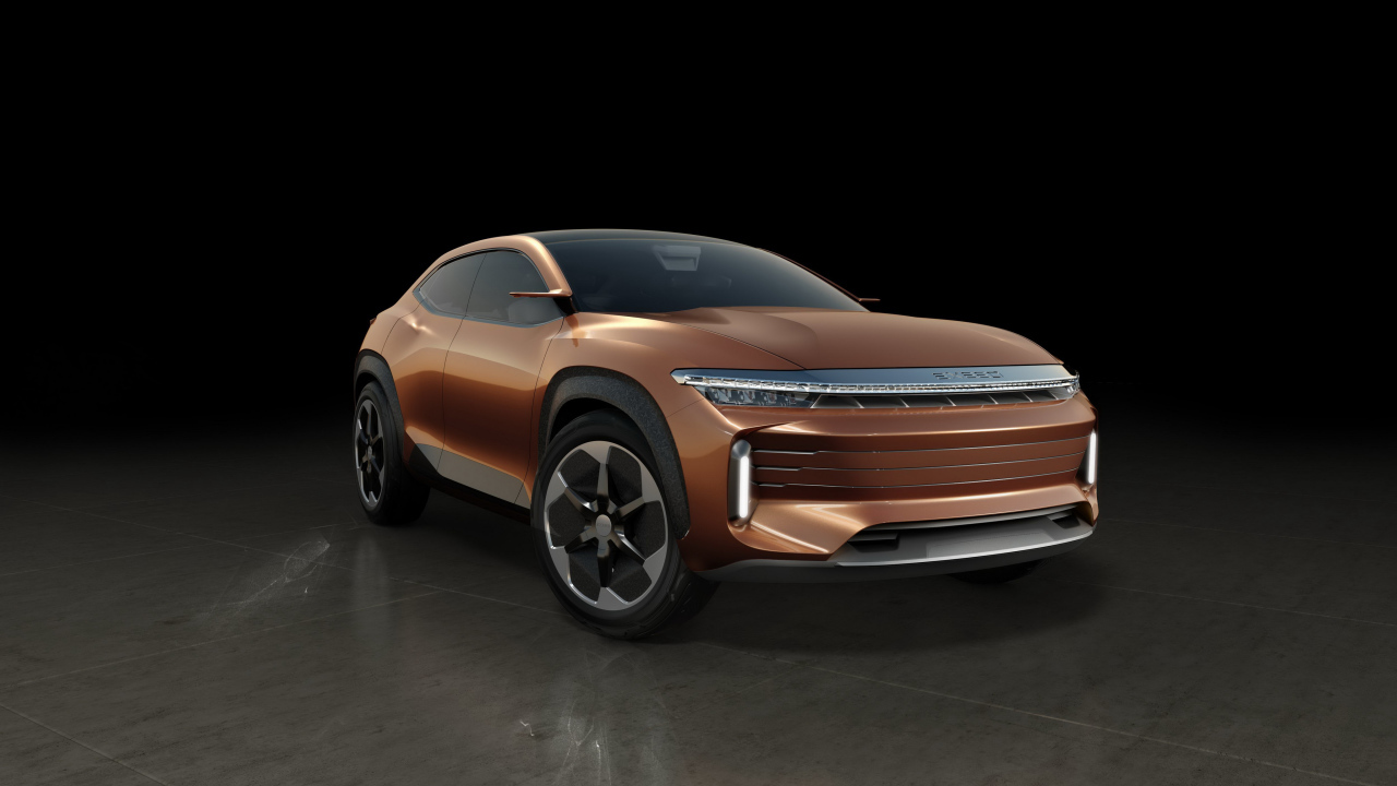 Коричневый внедорожник Exeed LX, 2019 года на черном фоне