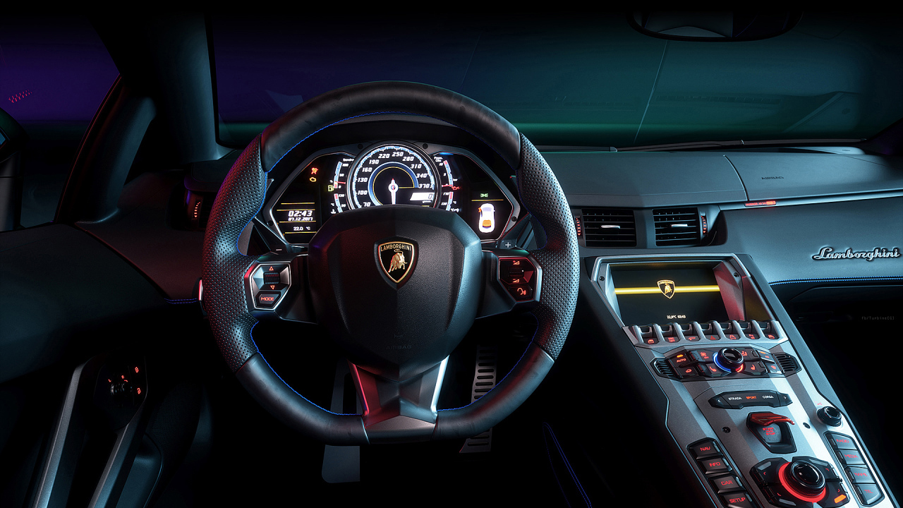 Черный кожаный руль автомобиля Lamborghini Aventador  CGI