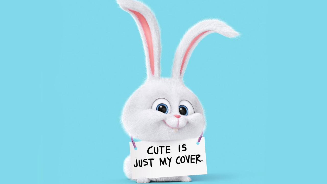 Кролик из мультфильма Тайная жизнь домашних животных 2 на голубом фоне