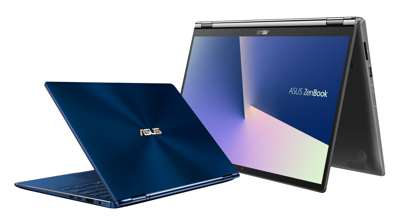 Тонкие ноутбуки Asus ZenBook на белом фоне