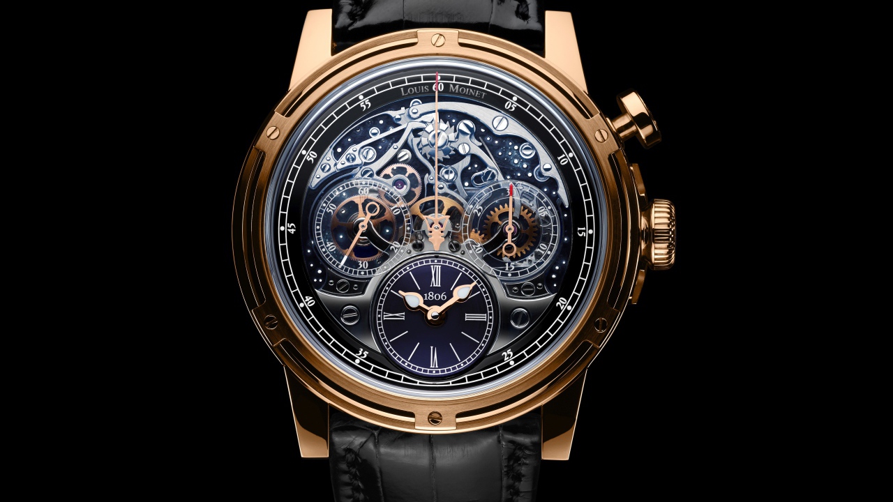 Дорогие мужские часы Louis Moinet  на черном фоне
