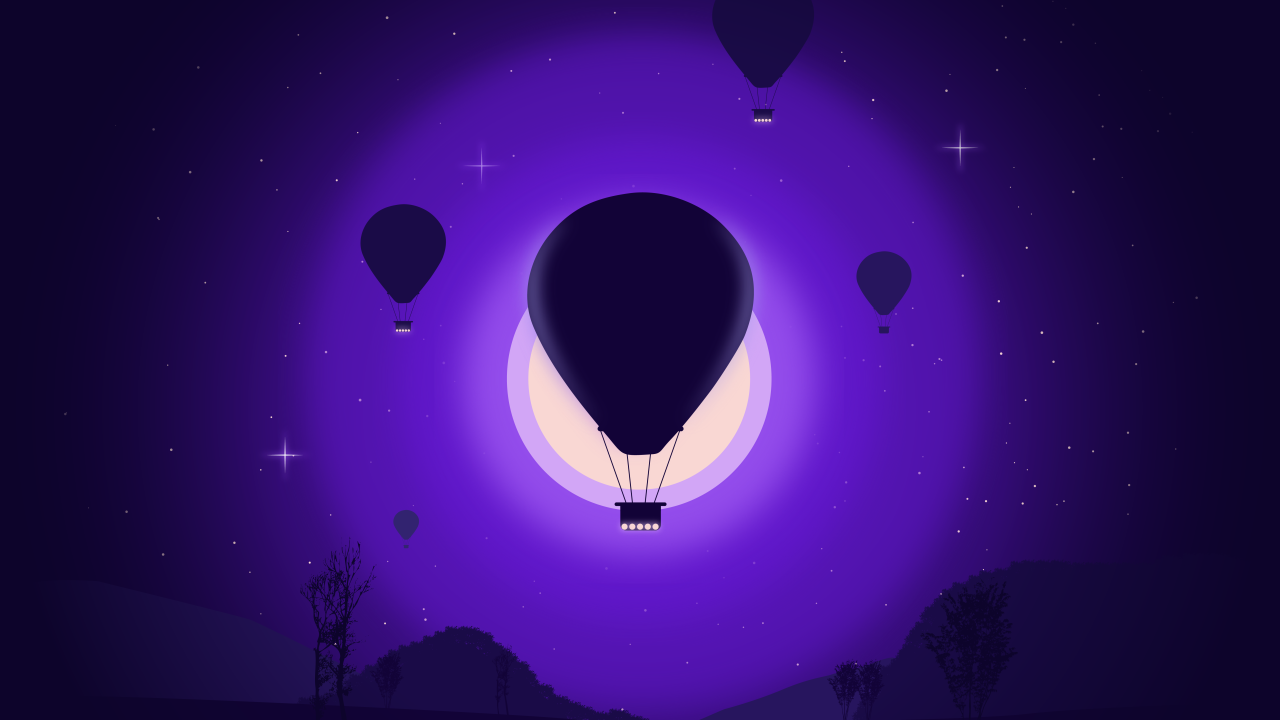 Воздушные шары на фоне белой луны 