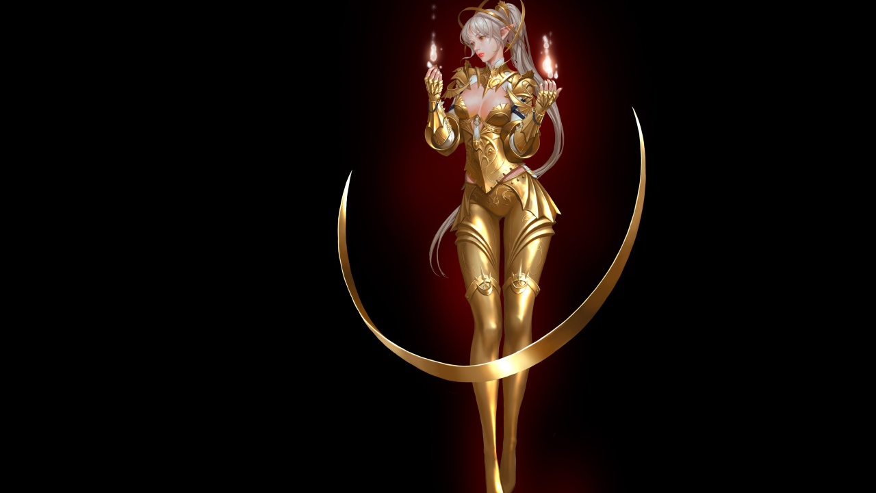 Женщина Воин на черном фоне фэнтези