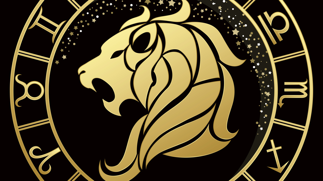 Золотой знак  зодиака лев на черном фоне