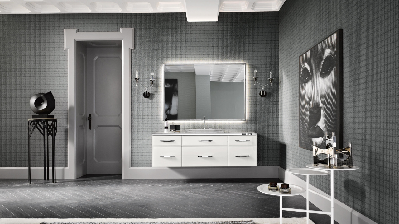 Серая комната в стиле минимализм