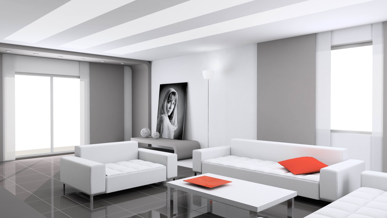Гостиная комната в сером цвете в стиле минимализм