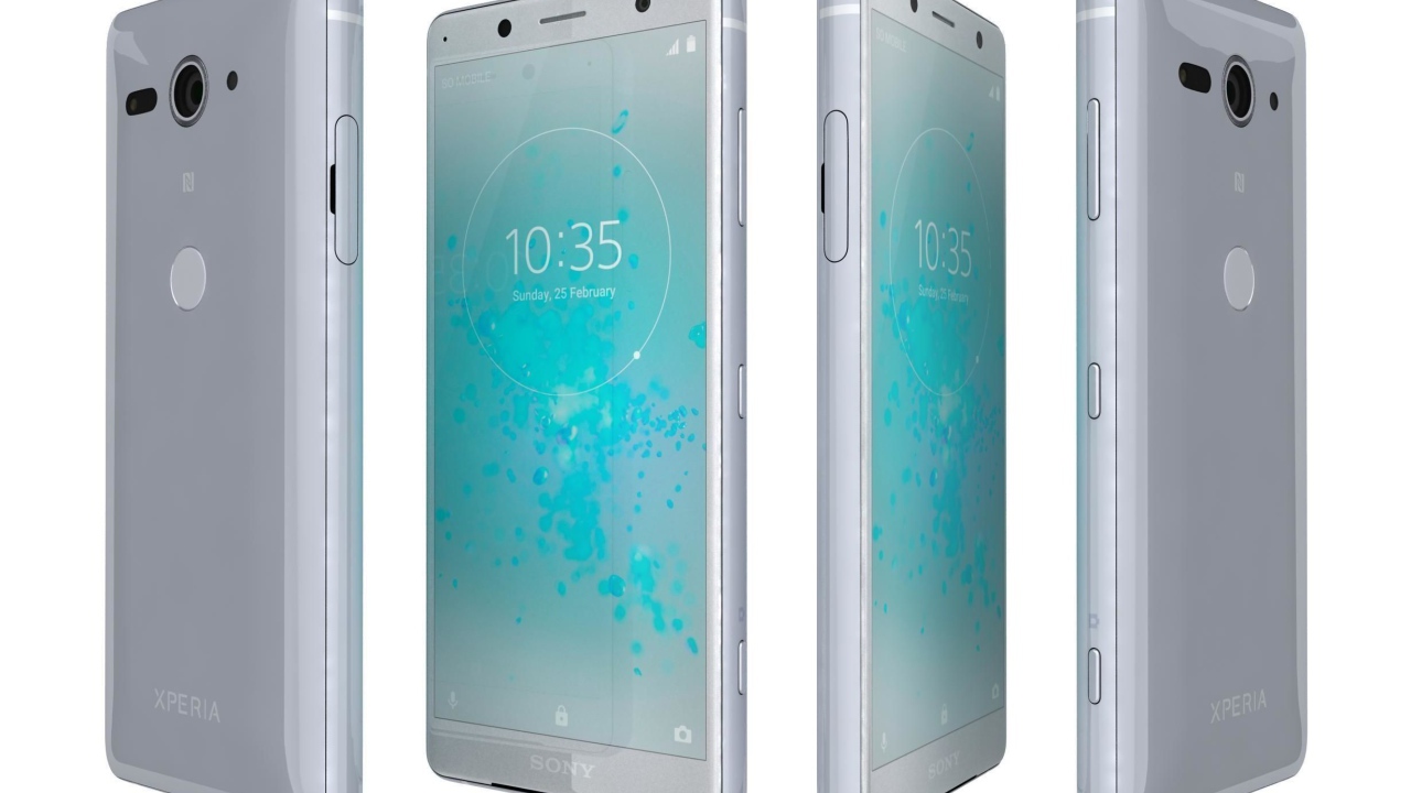 Новый компактный смартфон Sony Xperia XZ2 на белом фоне
