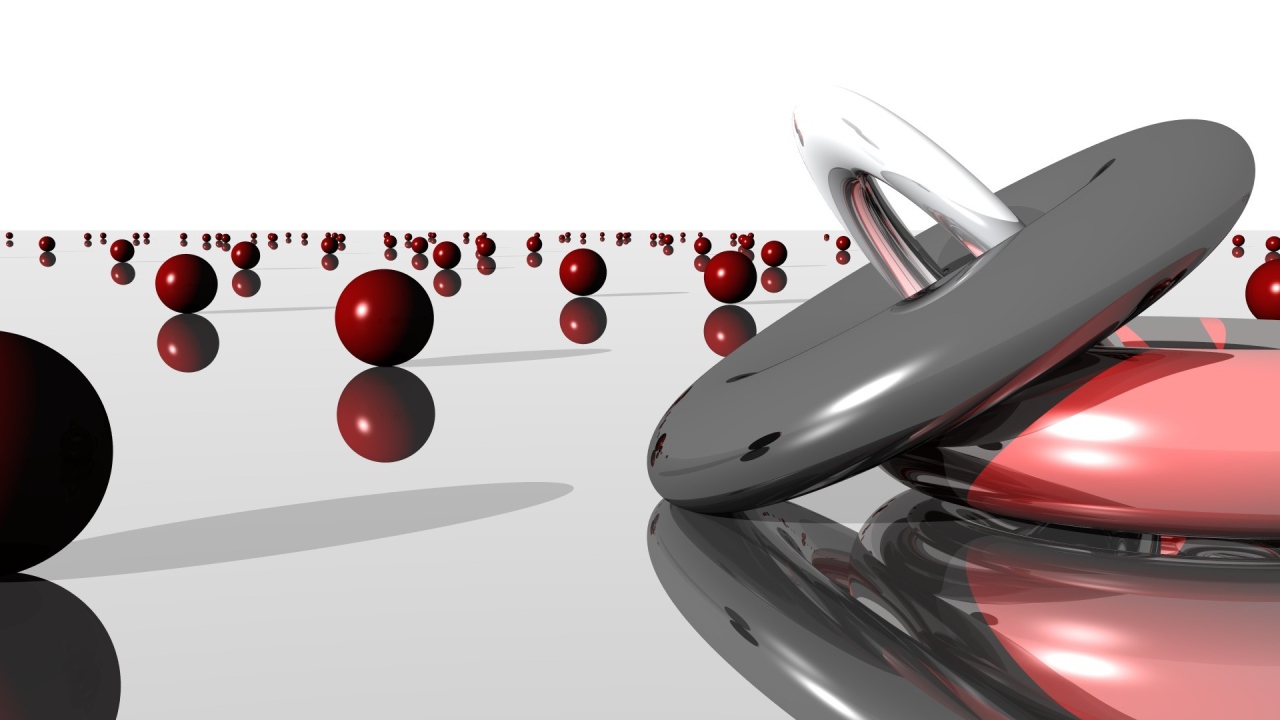 Шары и 3д круги отражаются в поверхности 