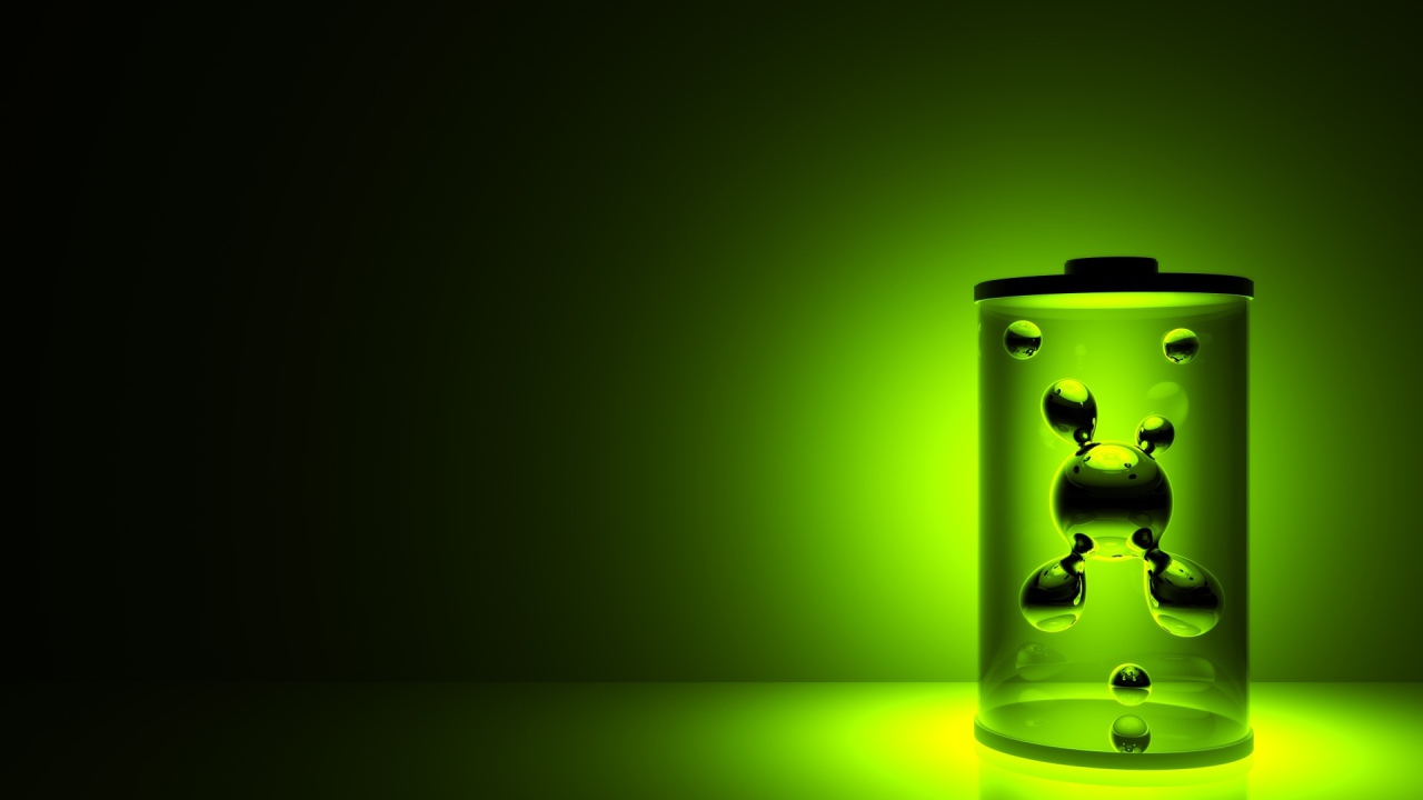 Flask with molecules on a green background 3d graphics