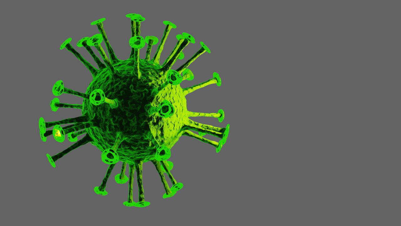 Зеленый вирус на сером фоне