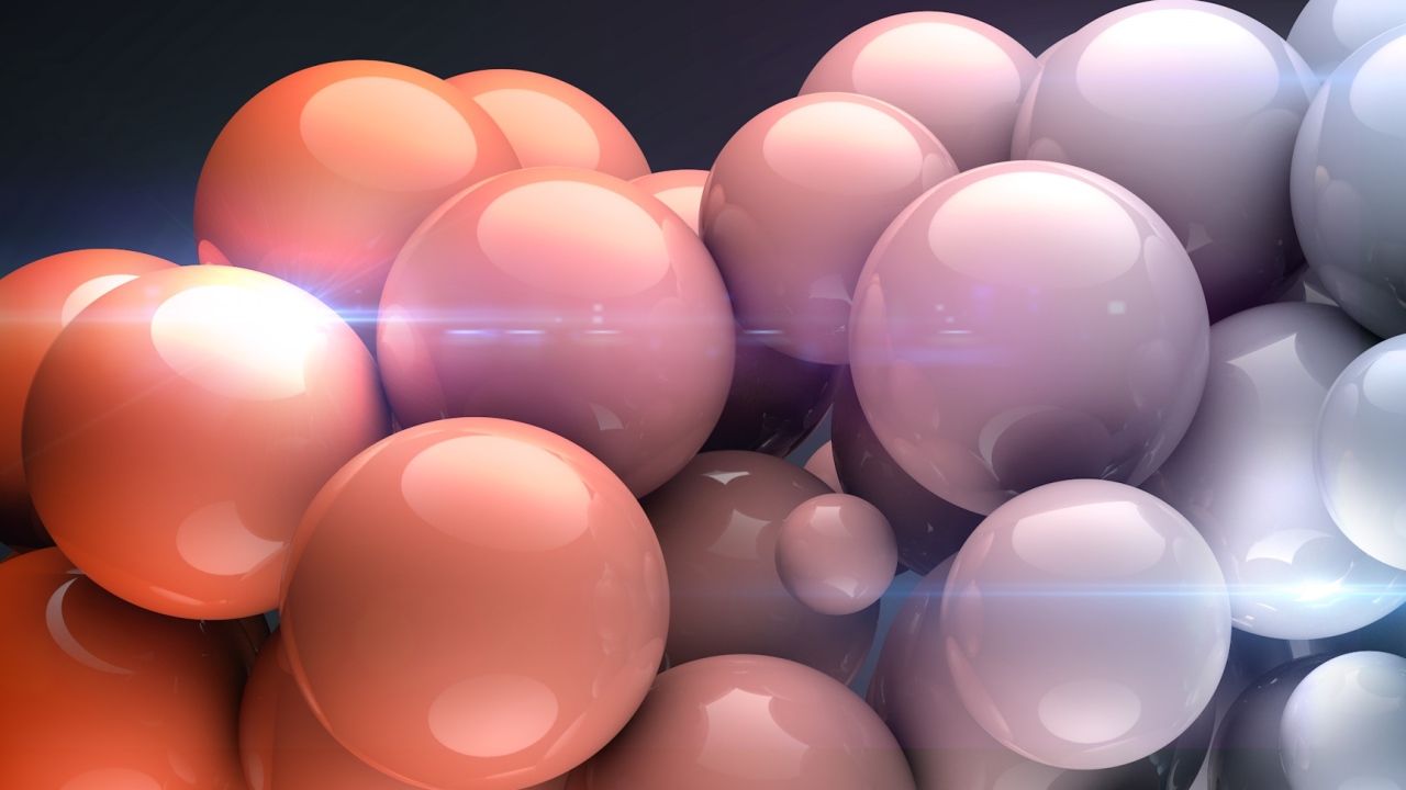 Много  белых и розовых 3д шаров крупным планом 