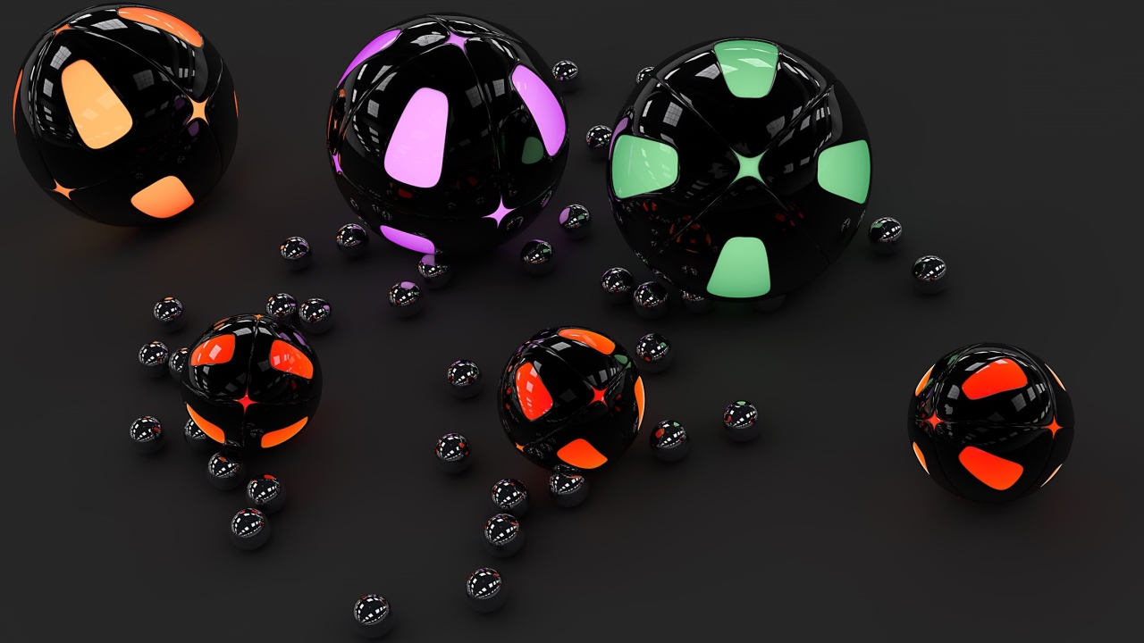 Разноцветные 3д шары на сером фоне 