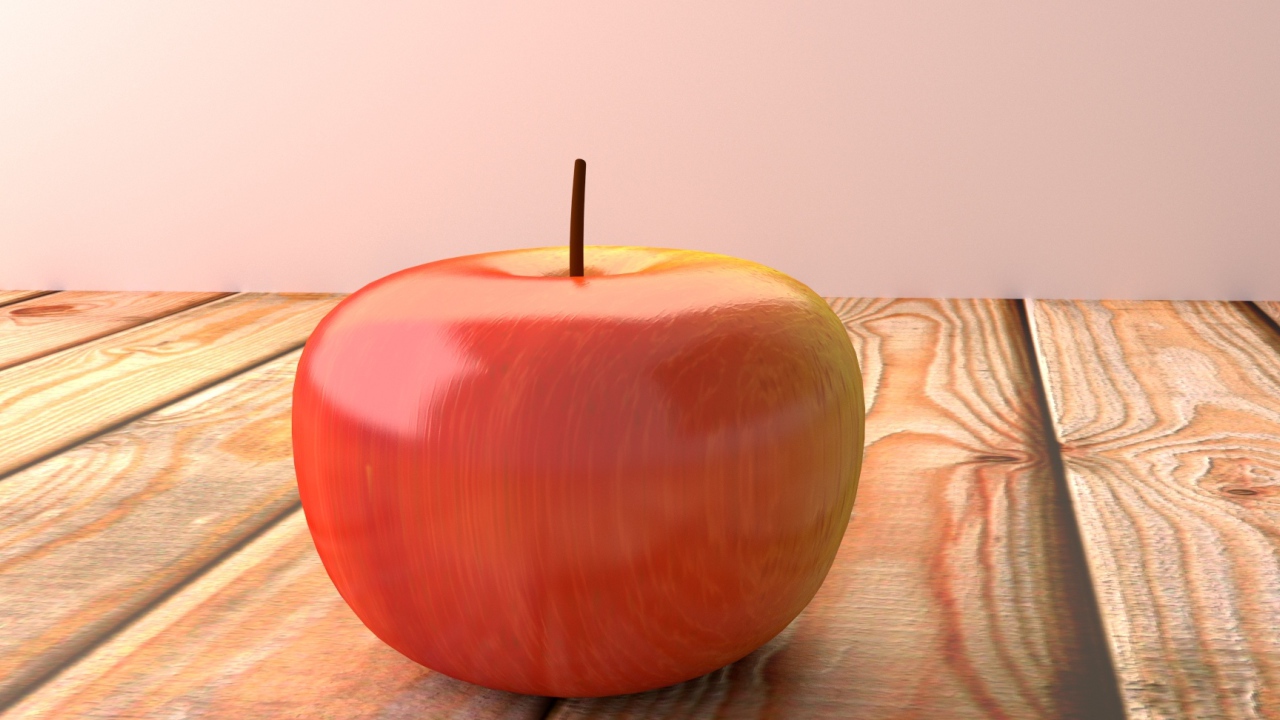 Красное 3д яблоко на деревянном столе 
