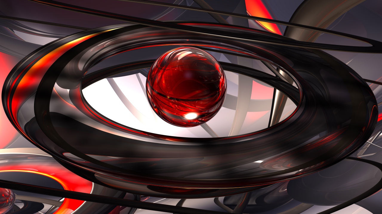 Красный шар в черных кольцах, 3д графика