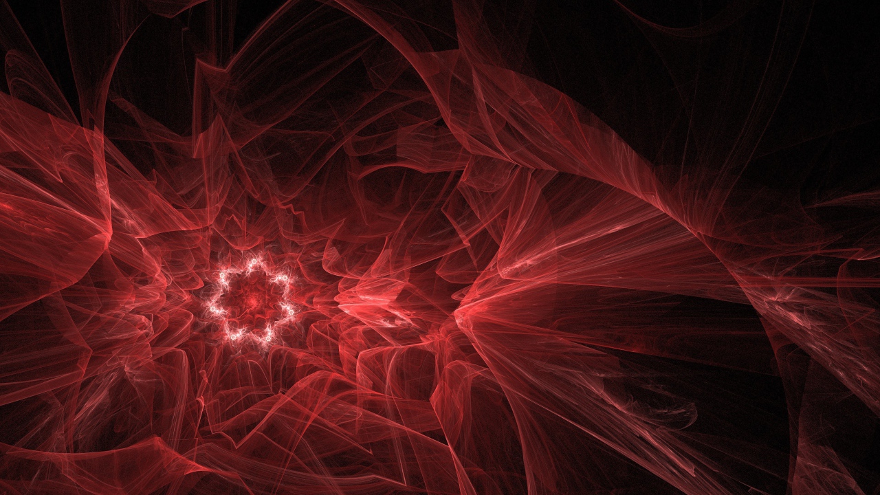Красный фрактальный рисунок на черном фоне 