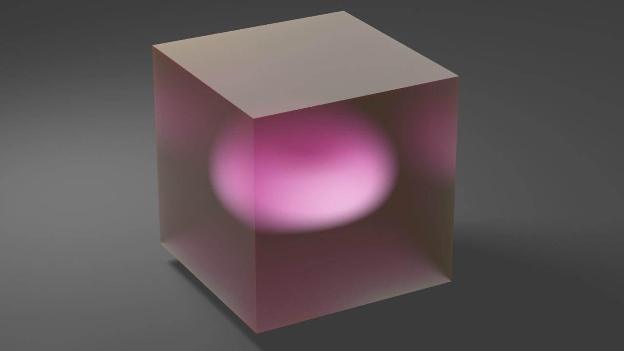 Прозрачный куб с розовой серединой на сером фоне 3д графика