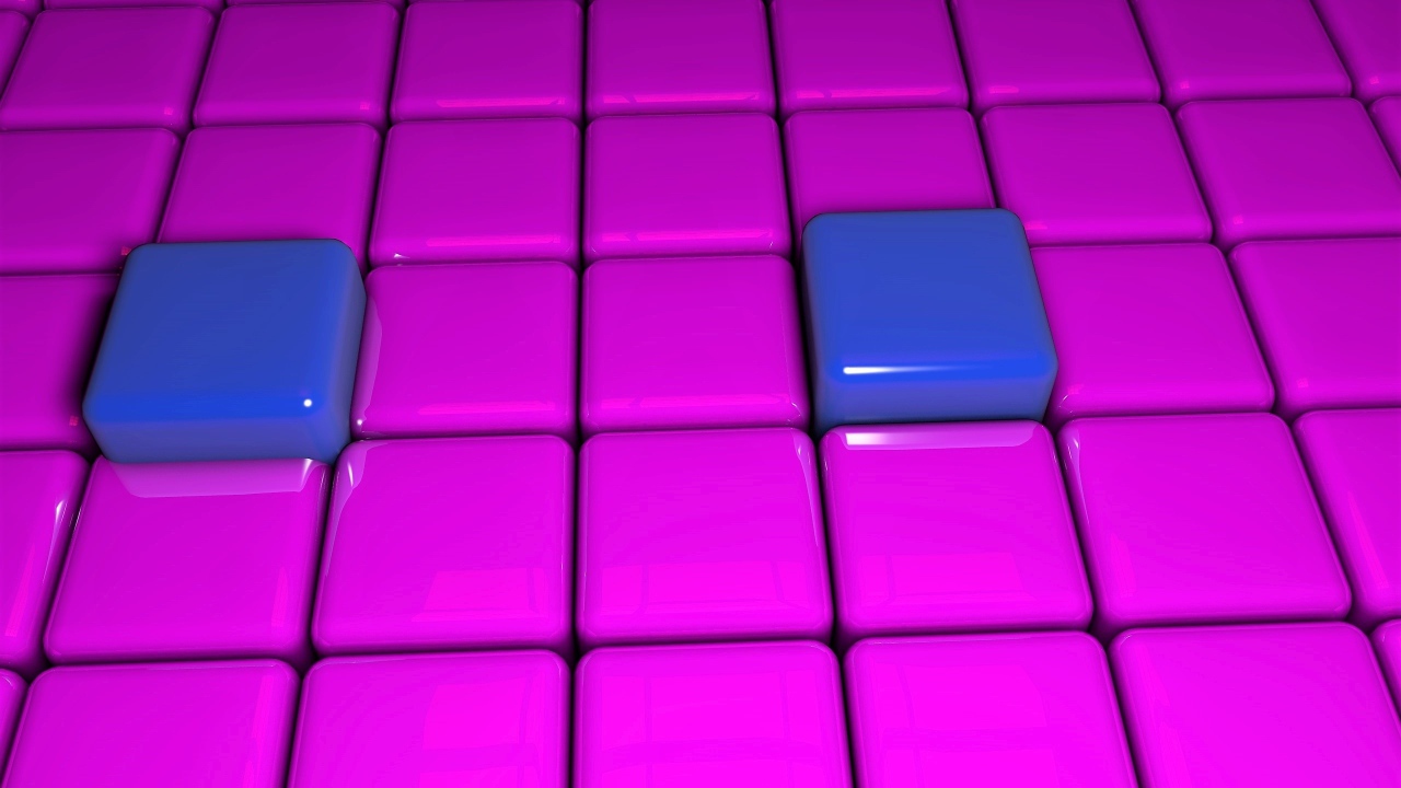 Two blue cubes with pink 3D graphics
