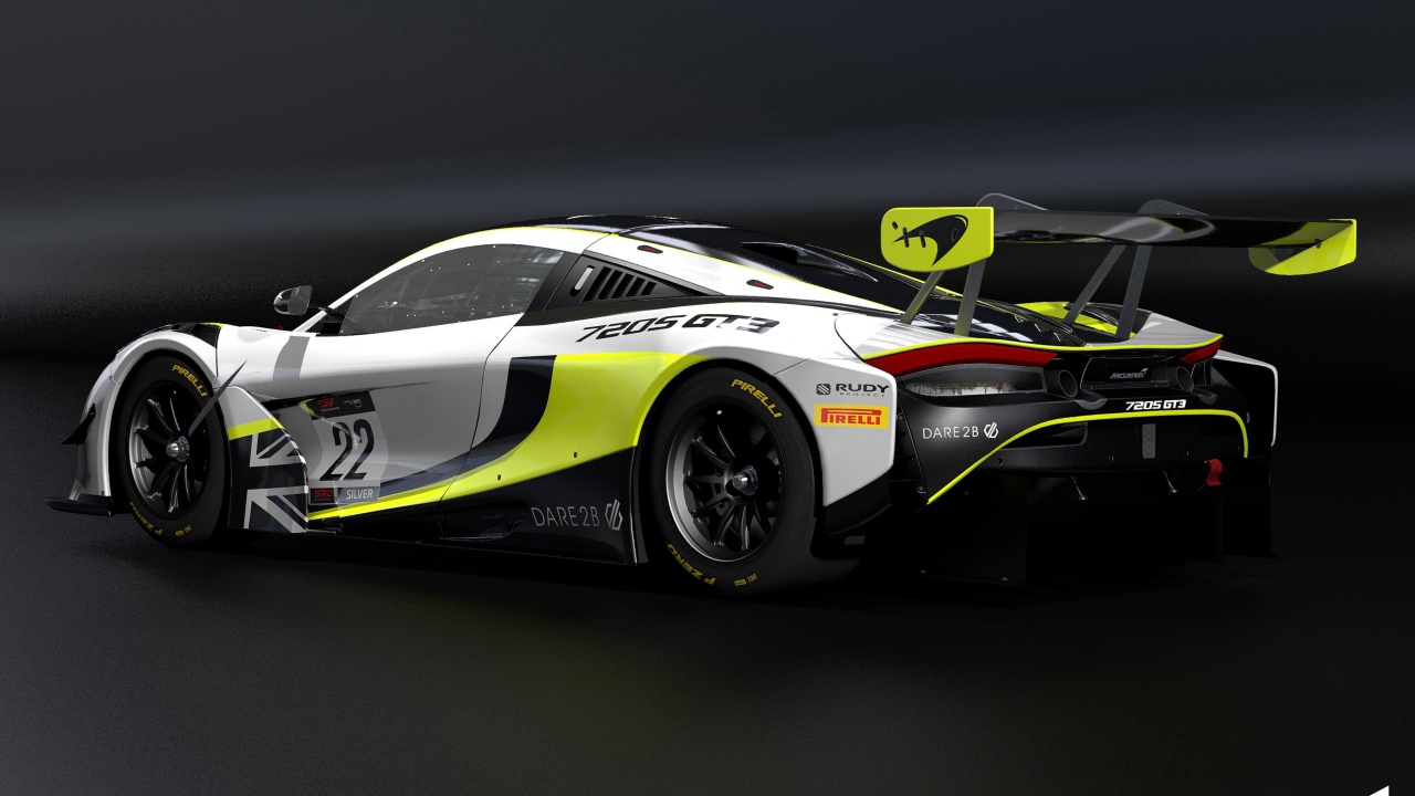 Гоночный автомобиль McLaren 720S GT3,  2020 года на сером фоне 