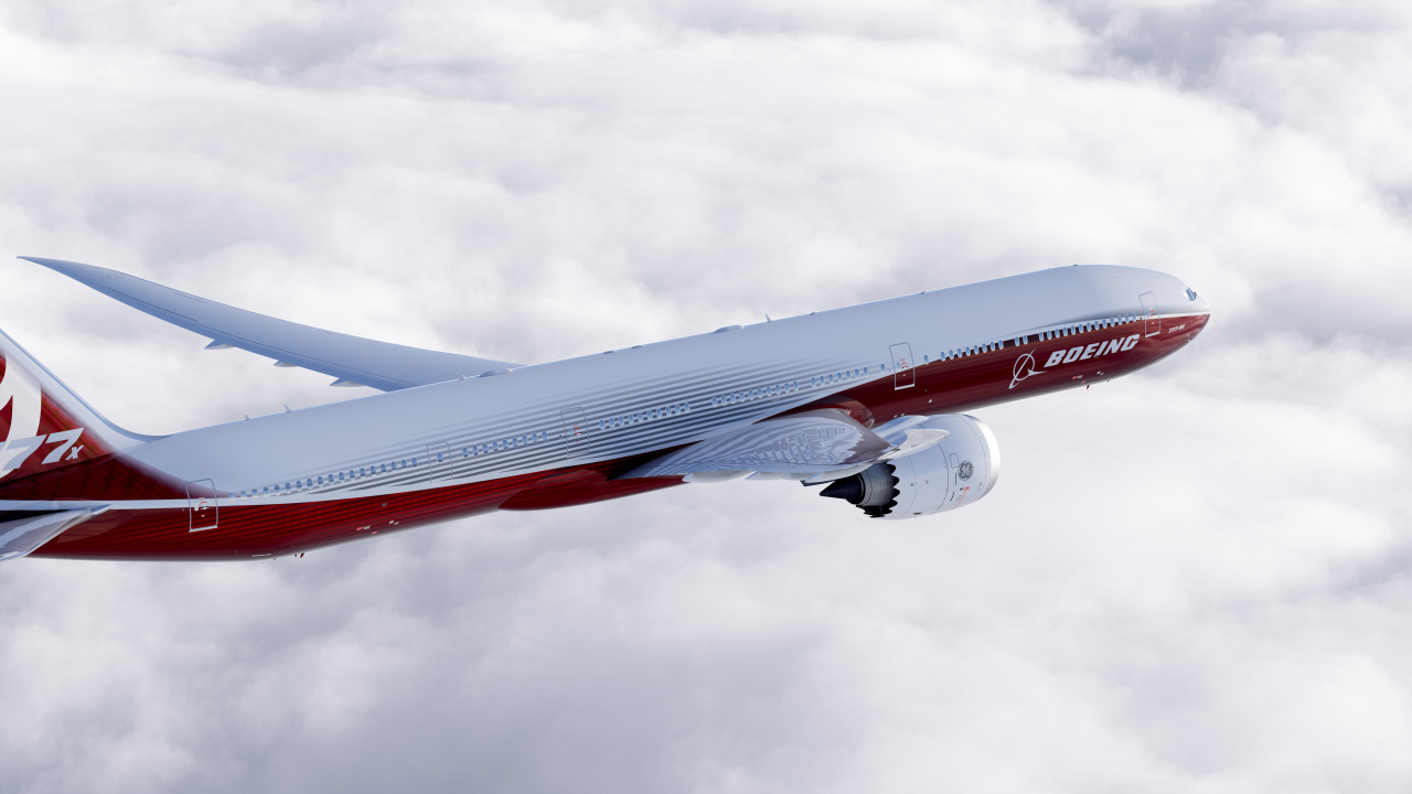 Big passenger boeing 777 in the sky