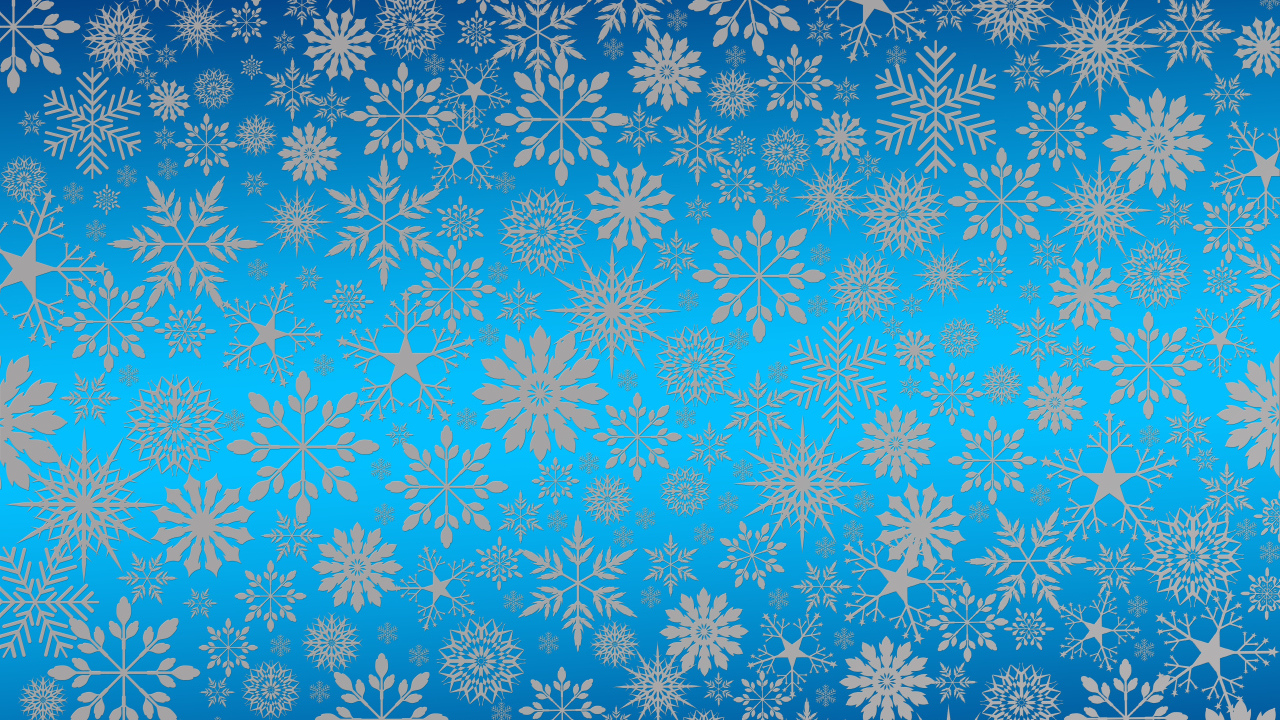 Голубой фон с разными белыми снежинками