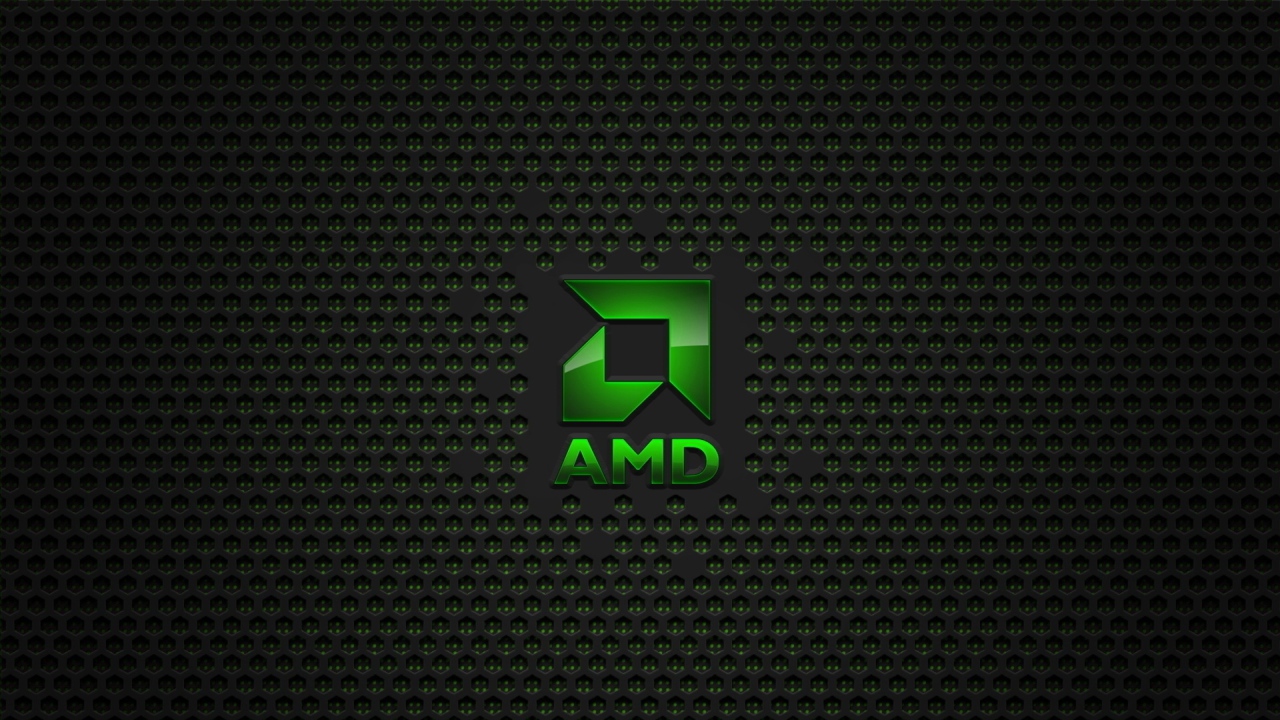 Зеленый значок AMD на сетчатом фоне
