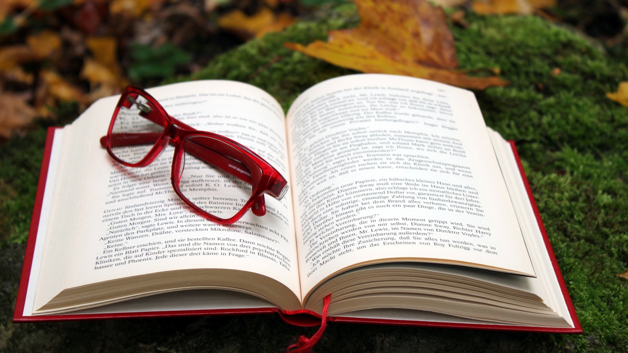 Книга с красными очками лежит на земле 
