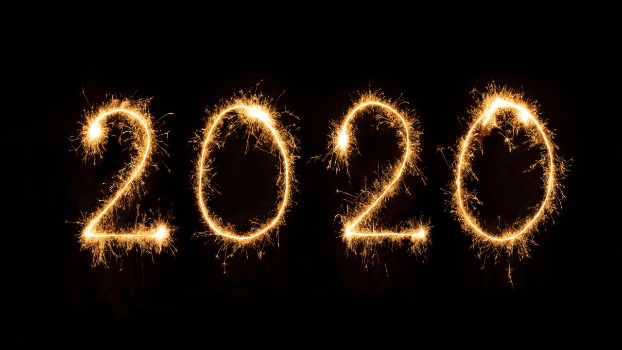Burning numbers 2020 on a black background