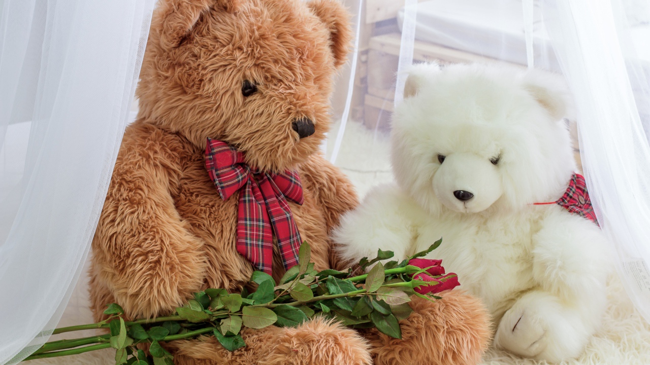 Два игрушечных медведя с розами 