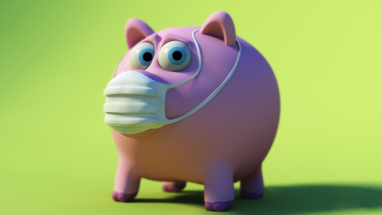 Pig piggy bank with a mask from coronavirus