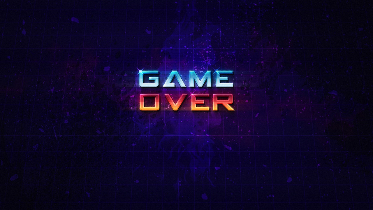 Неоновая надпись  Game Over на синем фоне