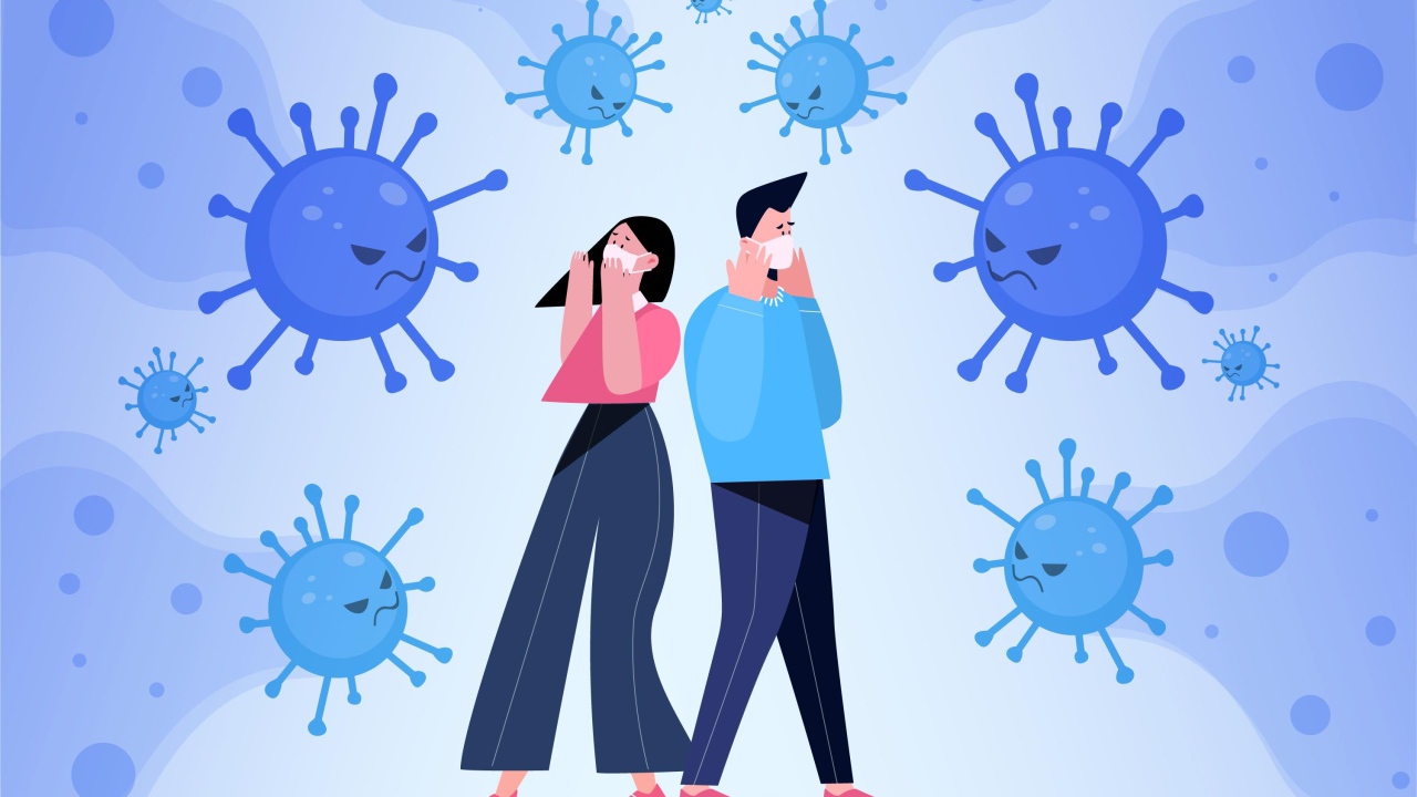 Мужчина и девушка защищаются от бактерий 