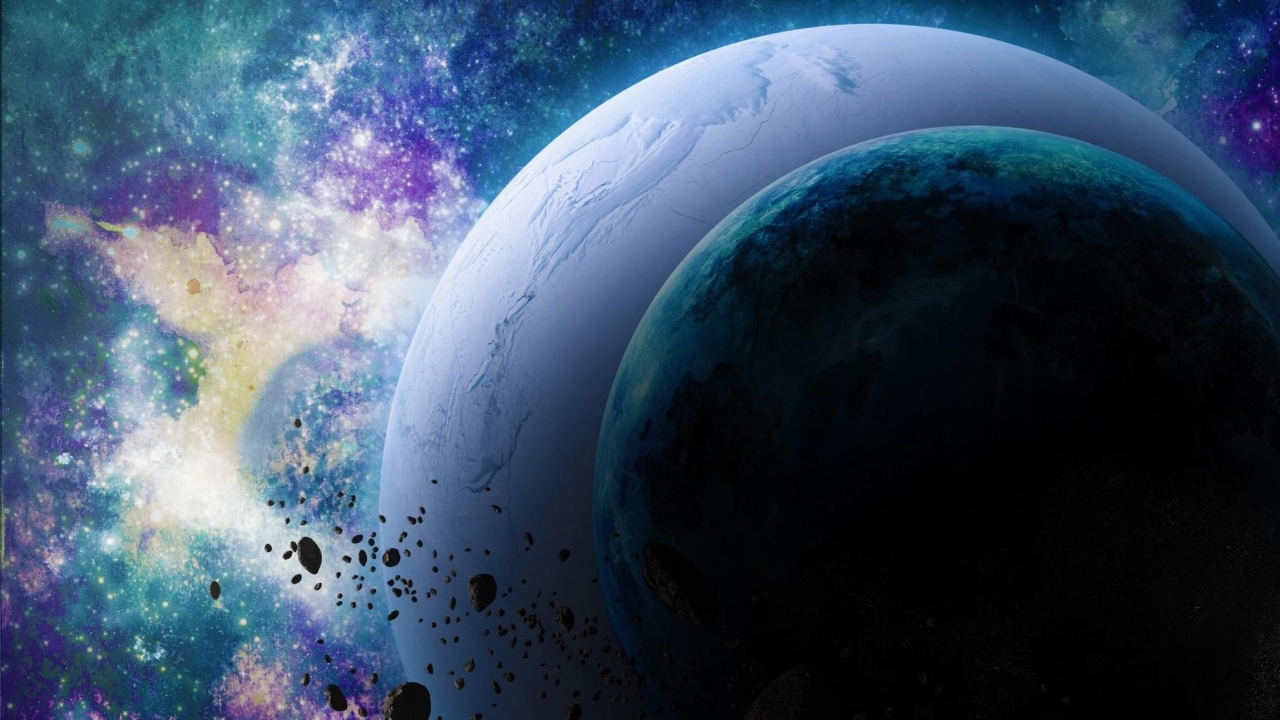 Планеты солнечной системы в космосе с астероидами