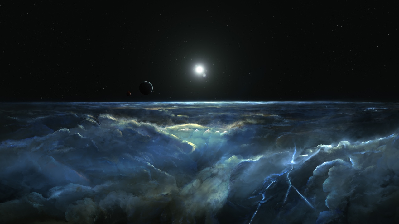 Штормовое небо с молнией вид с космоса