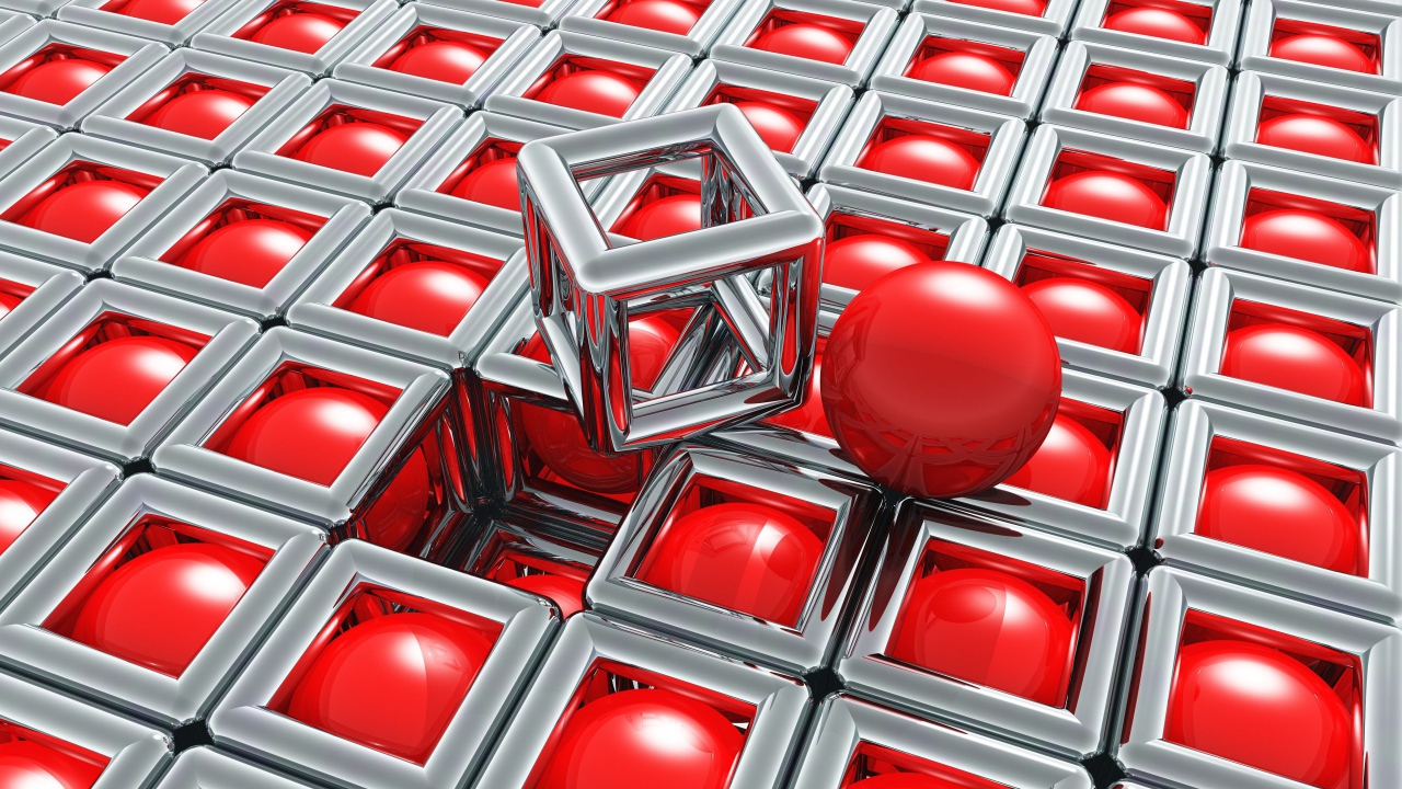 Хромированные кубы с красными шариками