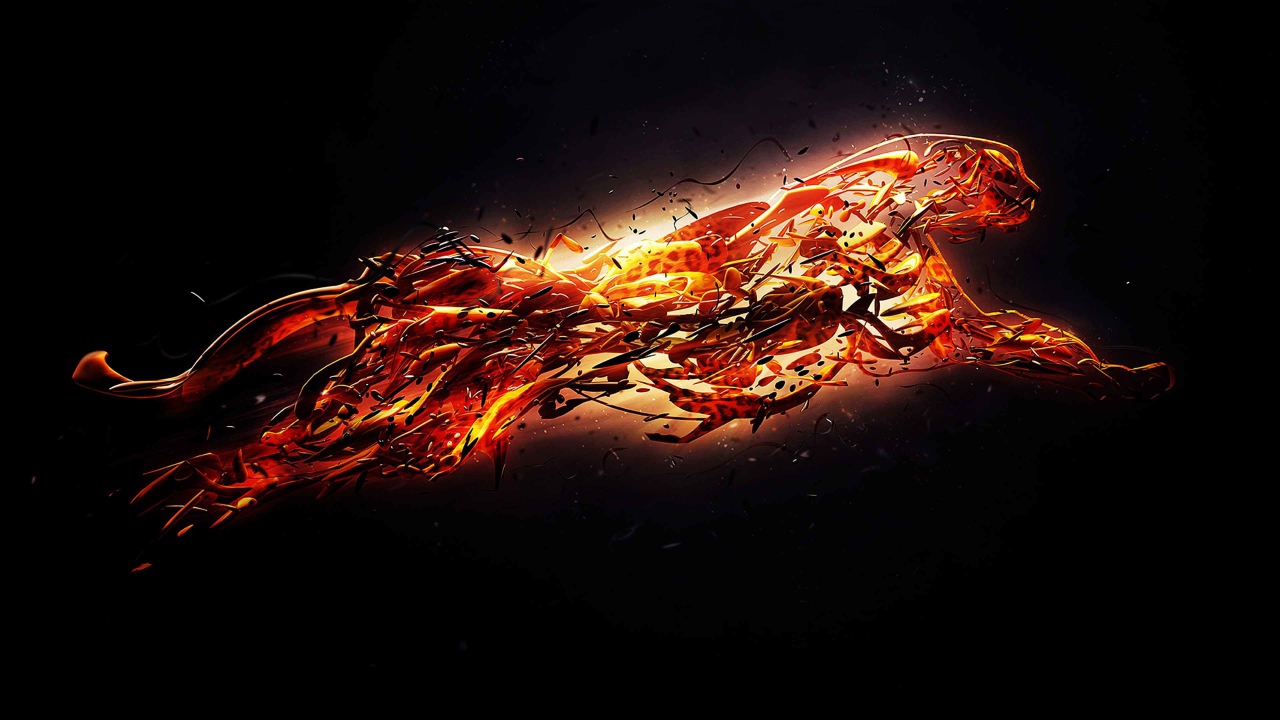 Огненный леопард на черном фоне 3д модель