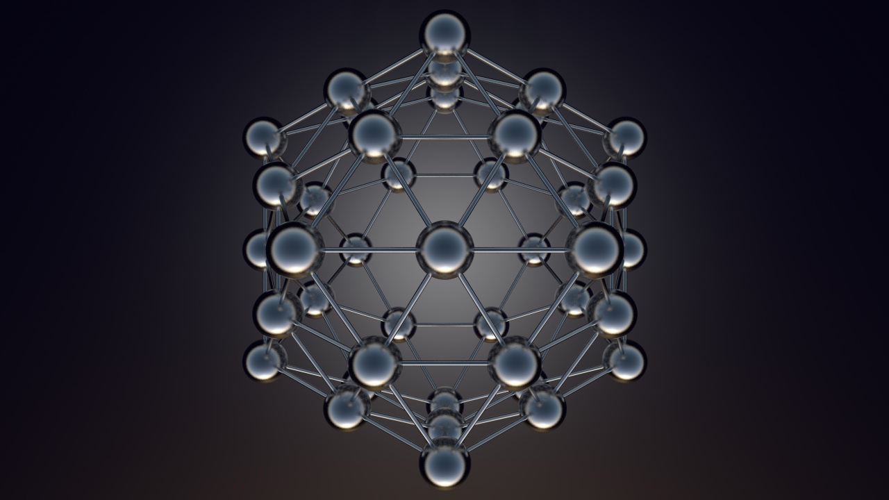 Икосаэдральная модель на сером фоне 3д графика