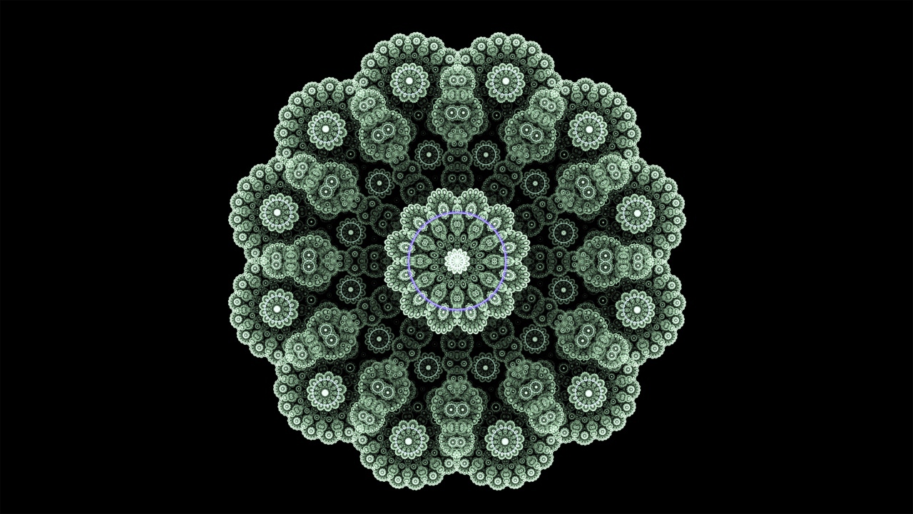 Кружевной зеленый фрактальный цветок на черном фоне