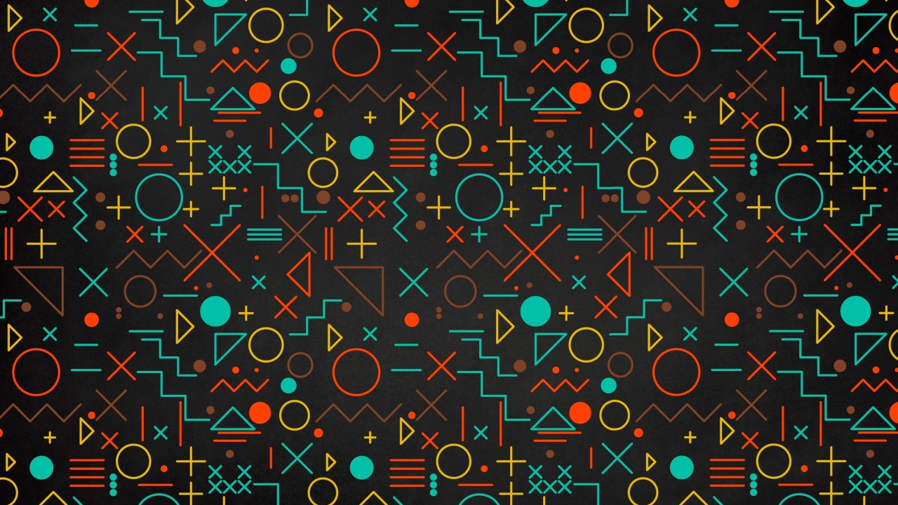 Разноцветные геометрические фигуры на черном фоне