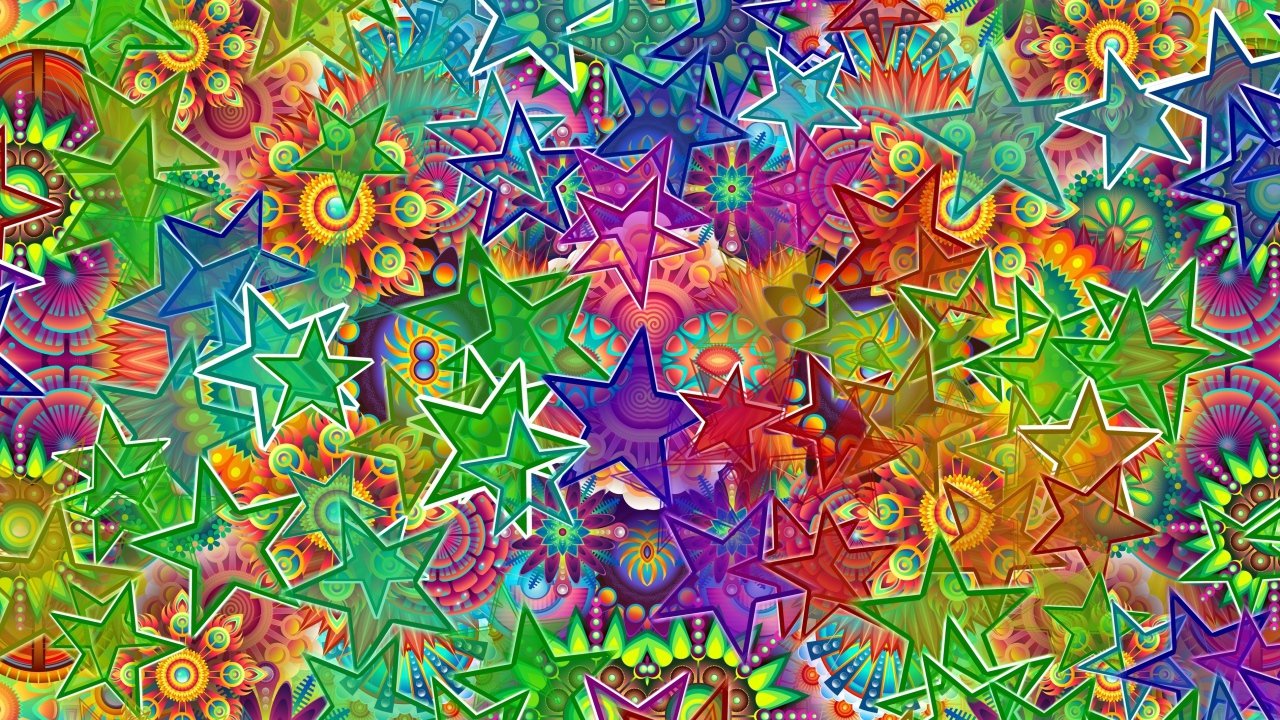 Разноцветные звезды с цветами 3д графика