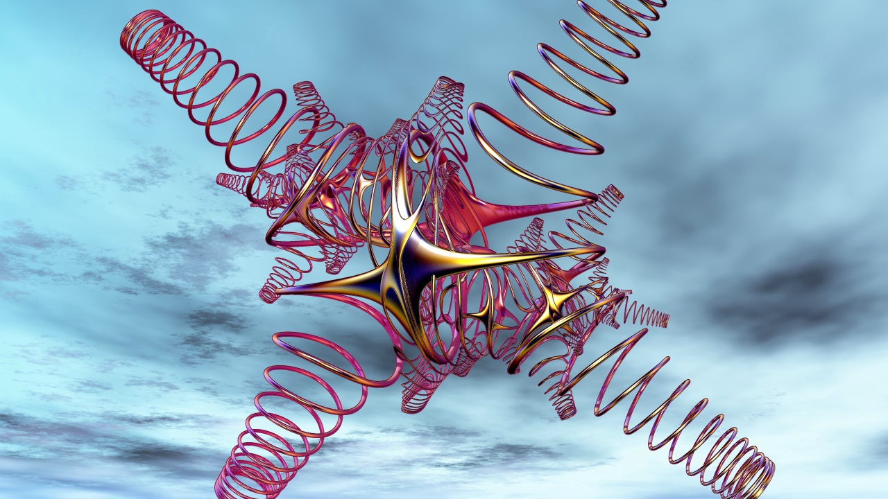 Красный спиральный рисунок на фоне неба